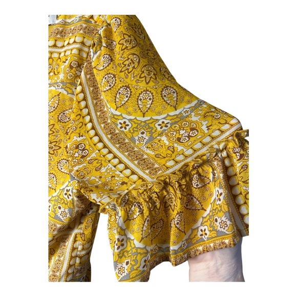 Hayden Women's Yellow Bandana Print Ruffle Sleeve Peplum Top Size S - Picture 7 of 9